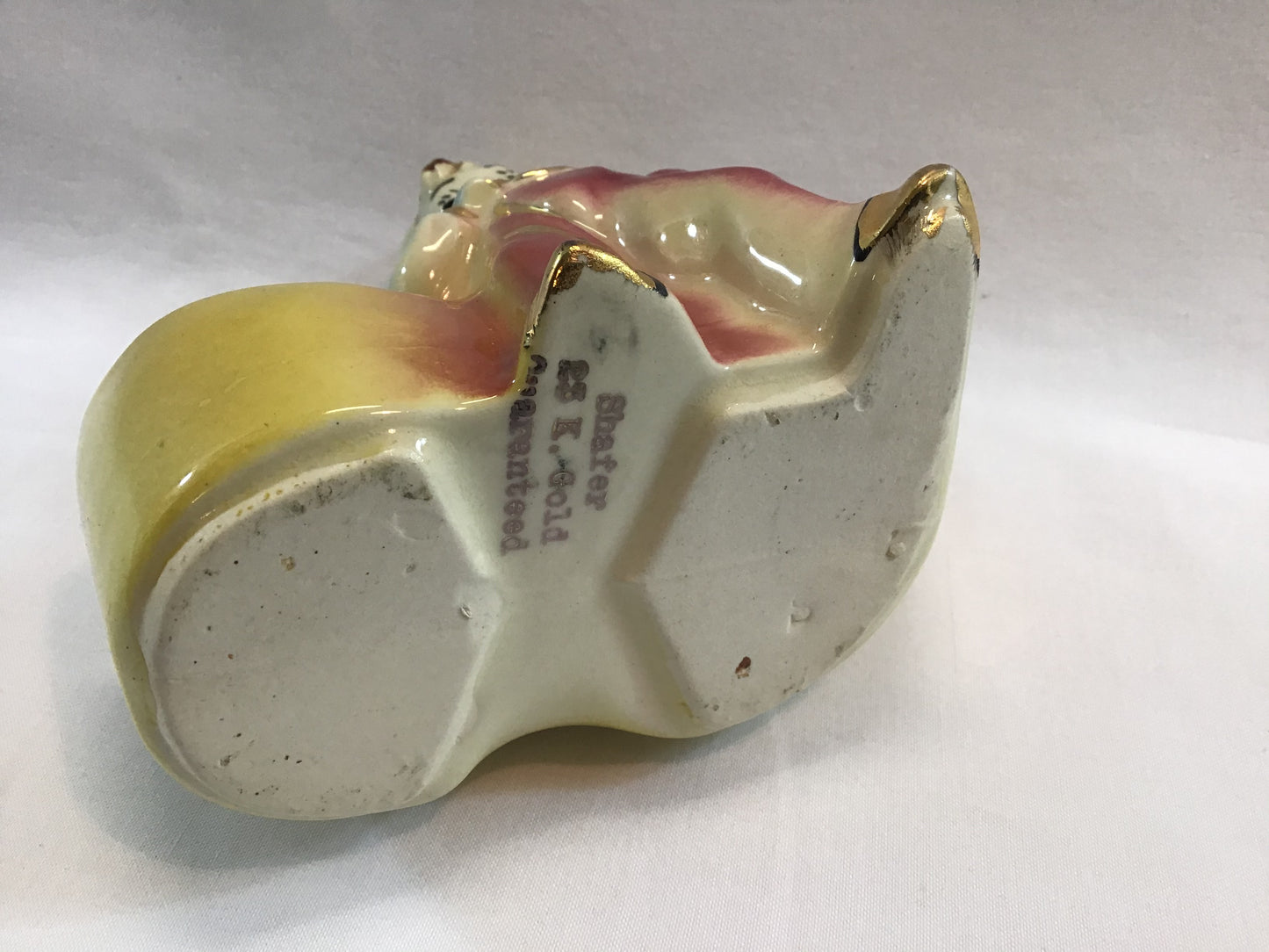 Mid Century Dutch Boy and Shoe Ceramic Figurine Planter Shafer 23 kt. Gold Gilt Kitsch Home Decor