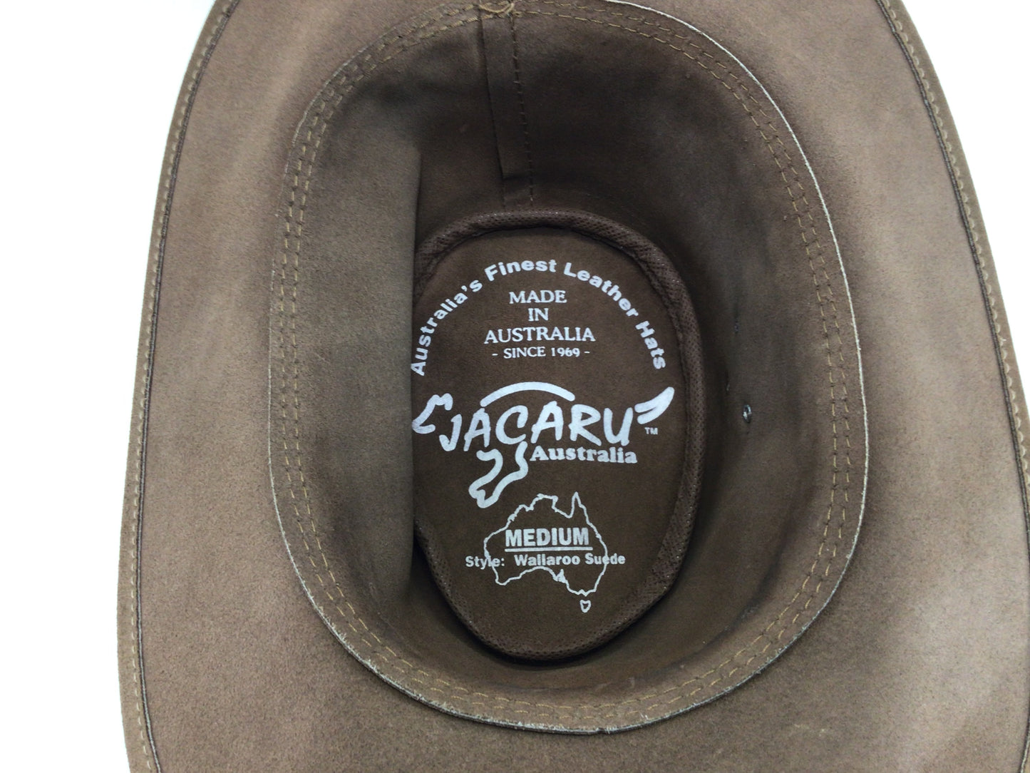 Jacaru Australia Hat Wallaroo Suede Brown Size Medium with Braided Tassel