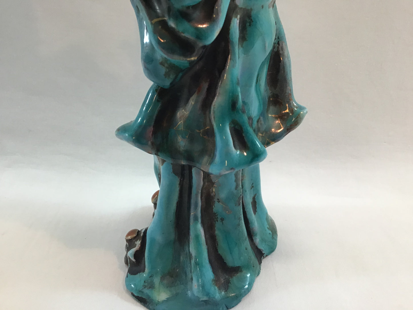 Mid Century Figurine Asian Man Blue Tin Glaze Signed Prof. Eugenio Patterino (EPF) Terracotta Clay 10 1/2"