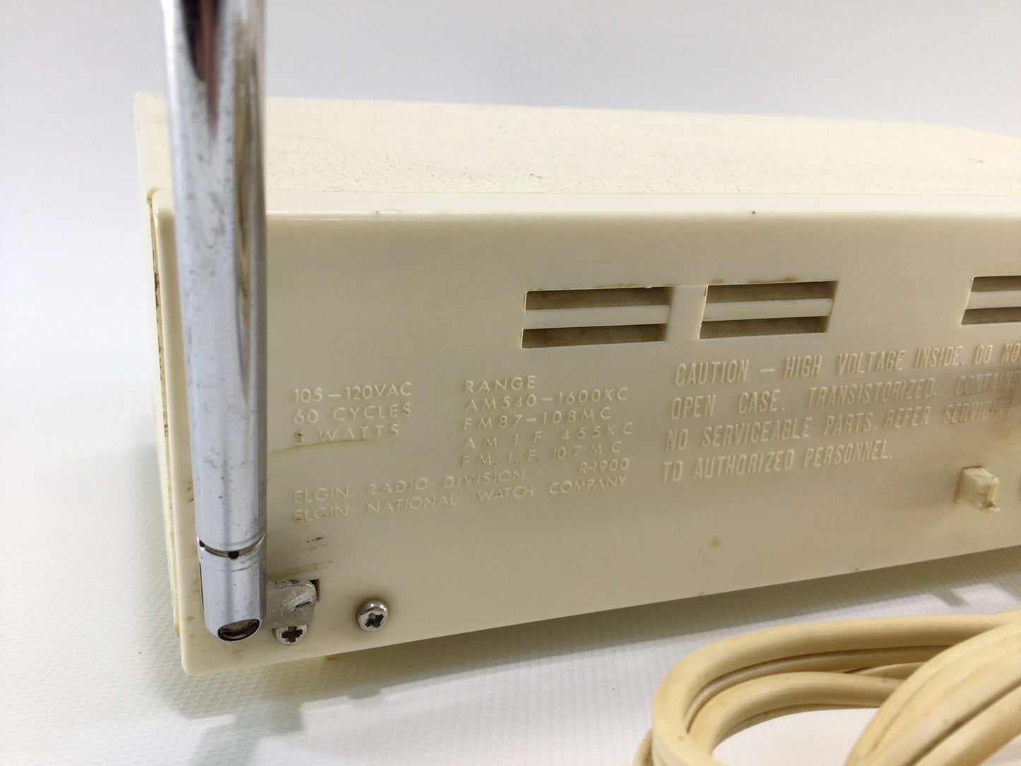 Elgin AM FM 12 Transistor Alarm Clock Radio Model R-1900 Mid Century Analog Electronics Gadget