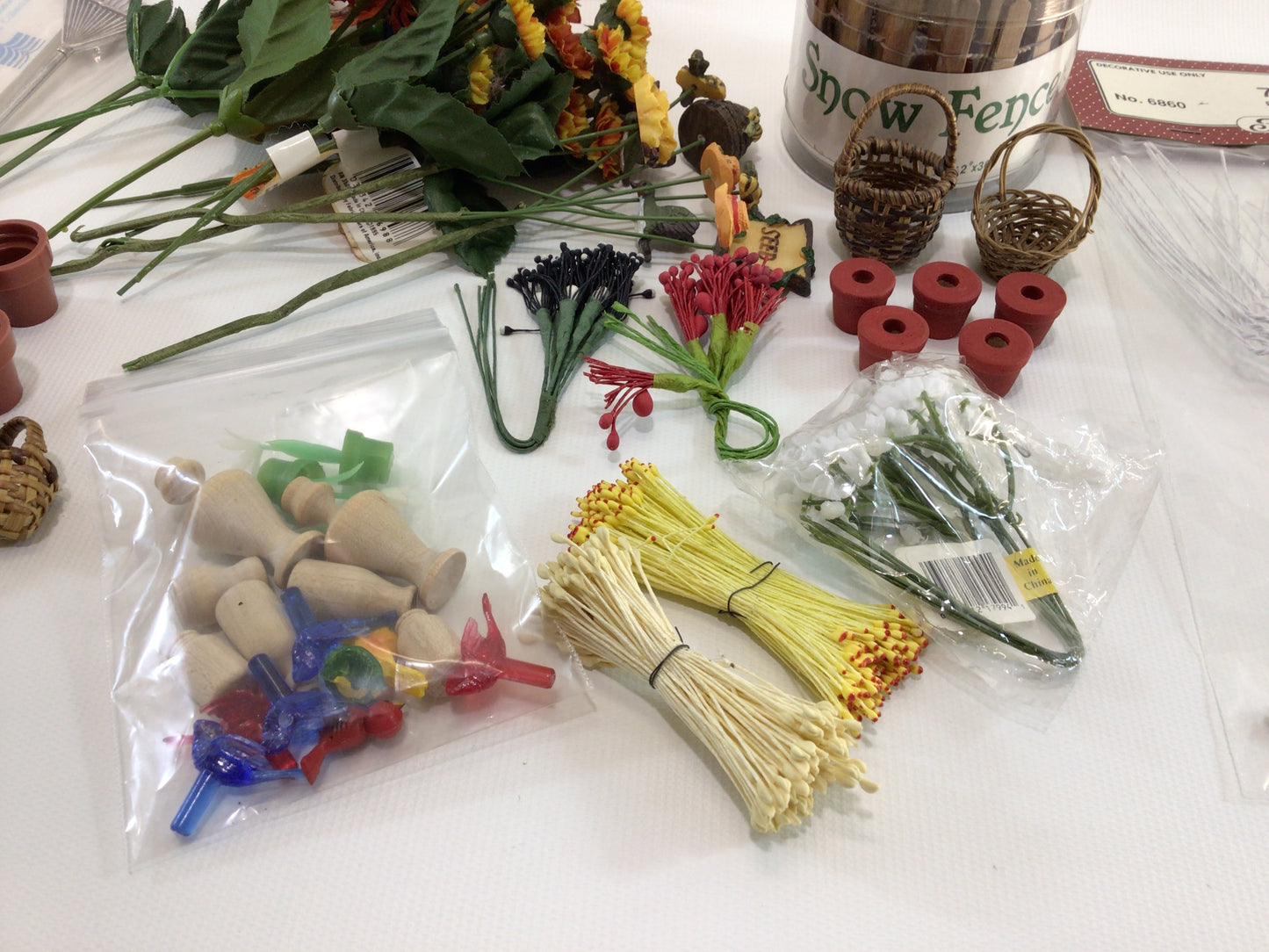 Fairy Garden Miniature Dollhouse Greenhouse Patio Lot Vintage Art Project Diorama Parts Pieces Raised Beds Flowers Pots Baskets Fence Tree