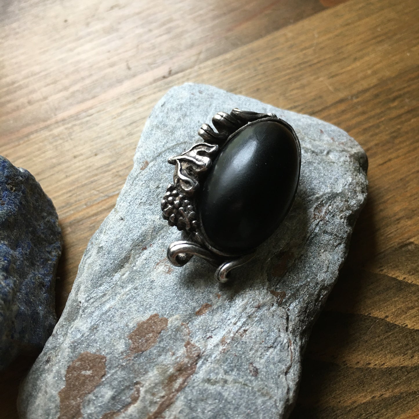 Sterling Silver Brooch Jet Black Resin Vintage Rita Sobral Artisan Handmade Pin