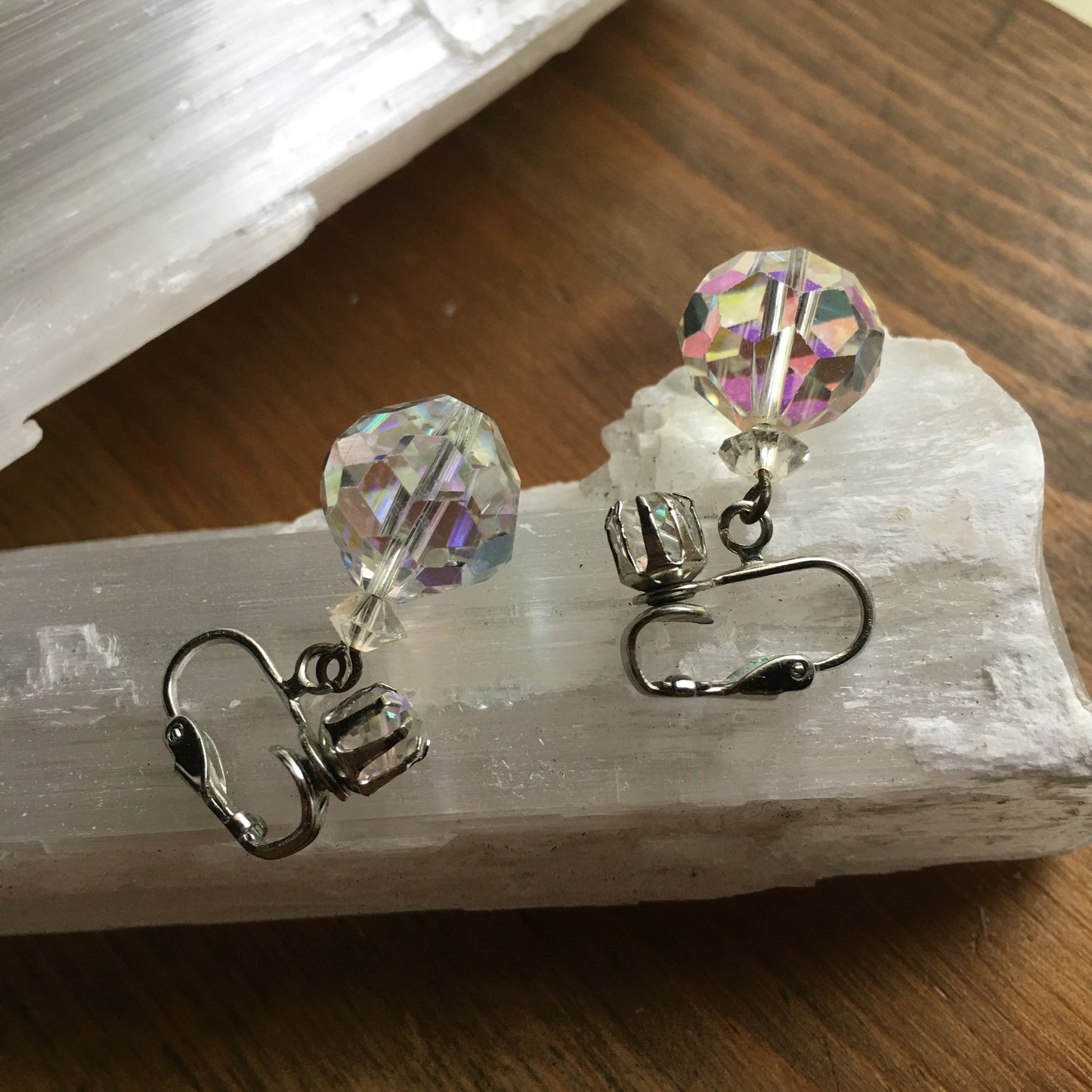 AB Crystal Drop Earrings Signed Laguna Clip On Dangle