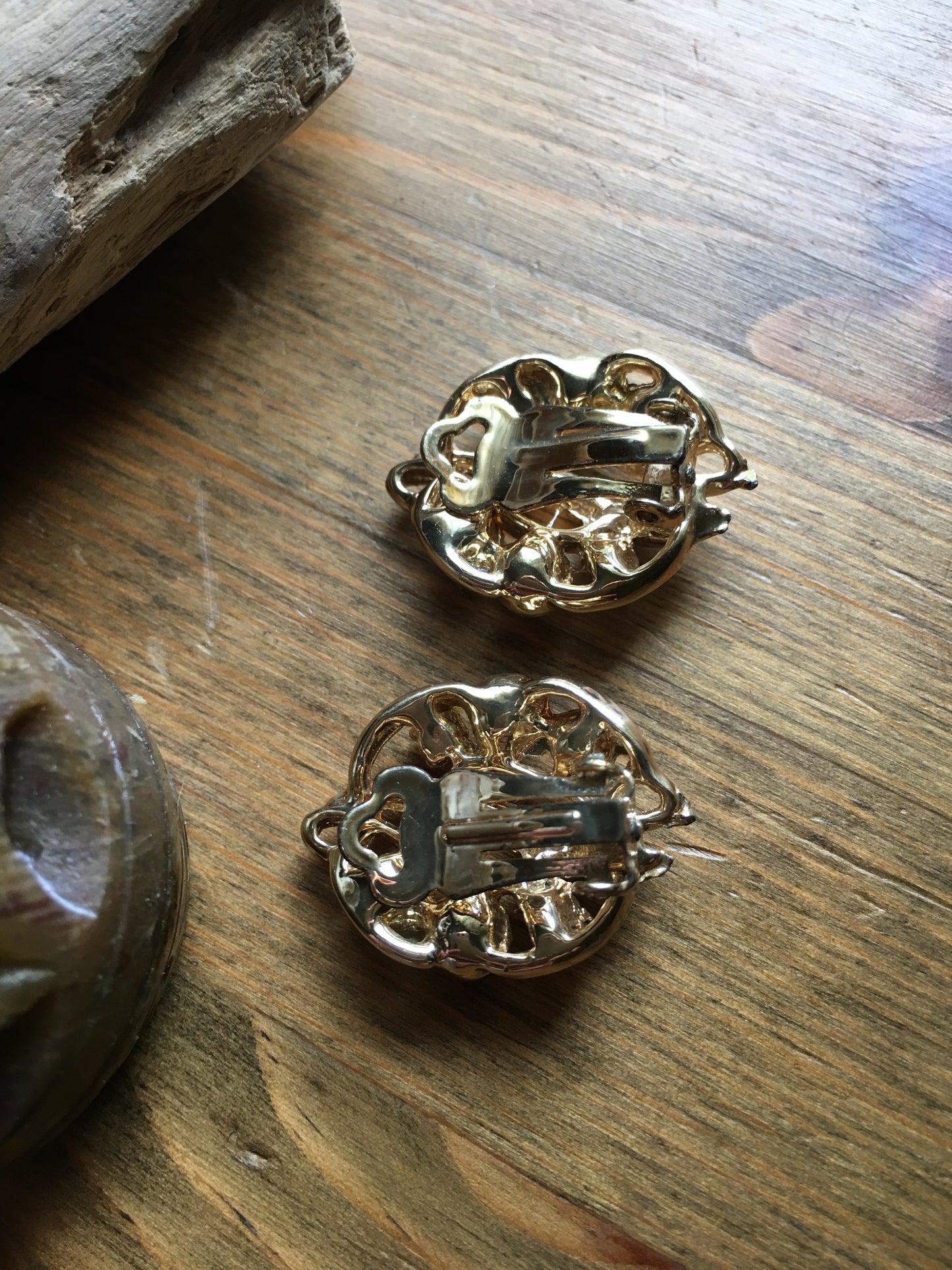 Rhinestone Earrings Gold Tone Clip On Vintage Women's Fashion Jewelry