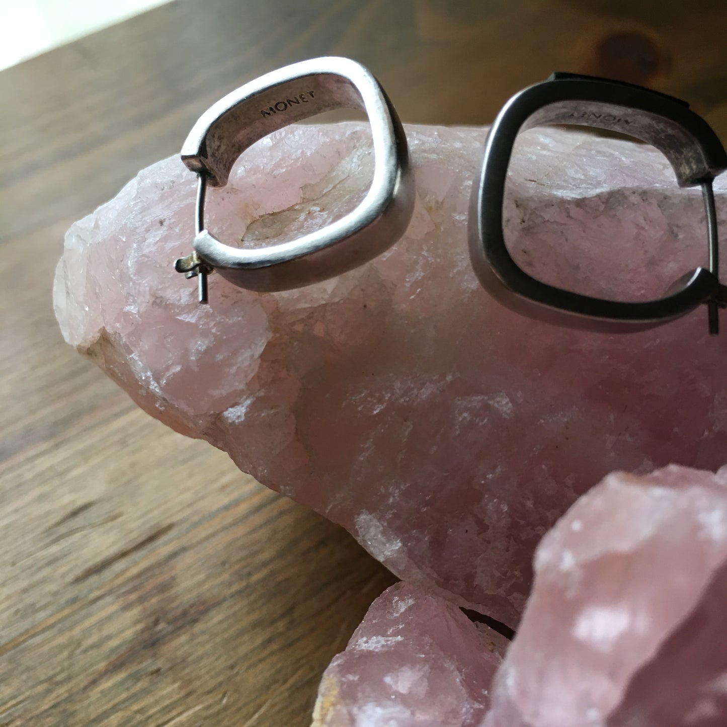 Monet Hoop Earrings Square Vintage Silver Tone Pierced Everyday Casual Fashion