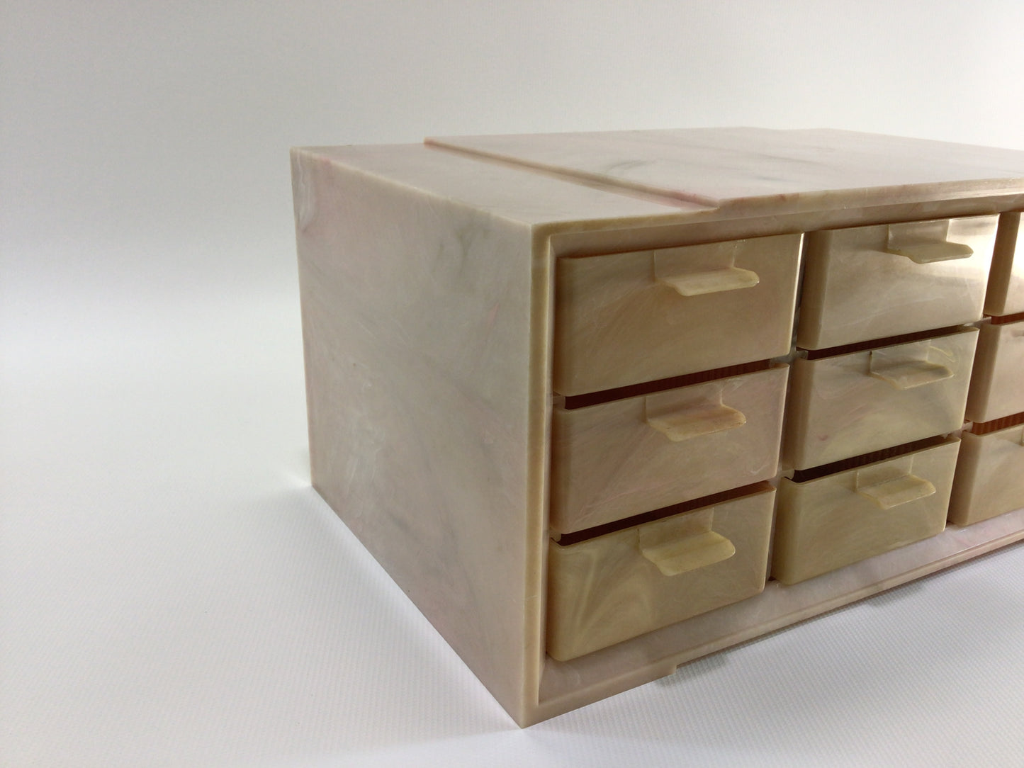 Pink Marbled Plastic Vintage Jewelry Box Vintage Vanity Decor 9 Drawer Storage Container Akro Mils Cabinets