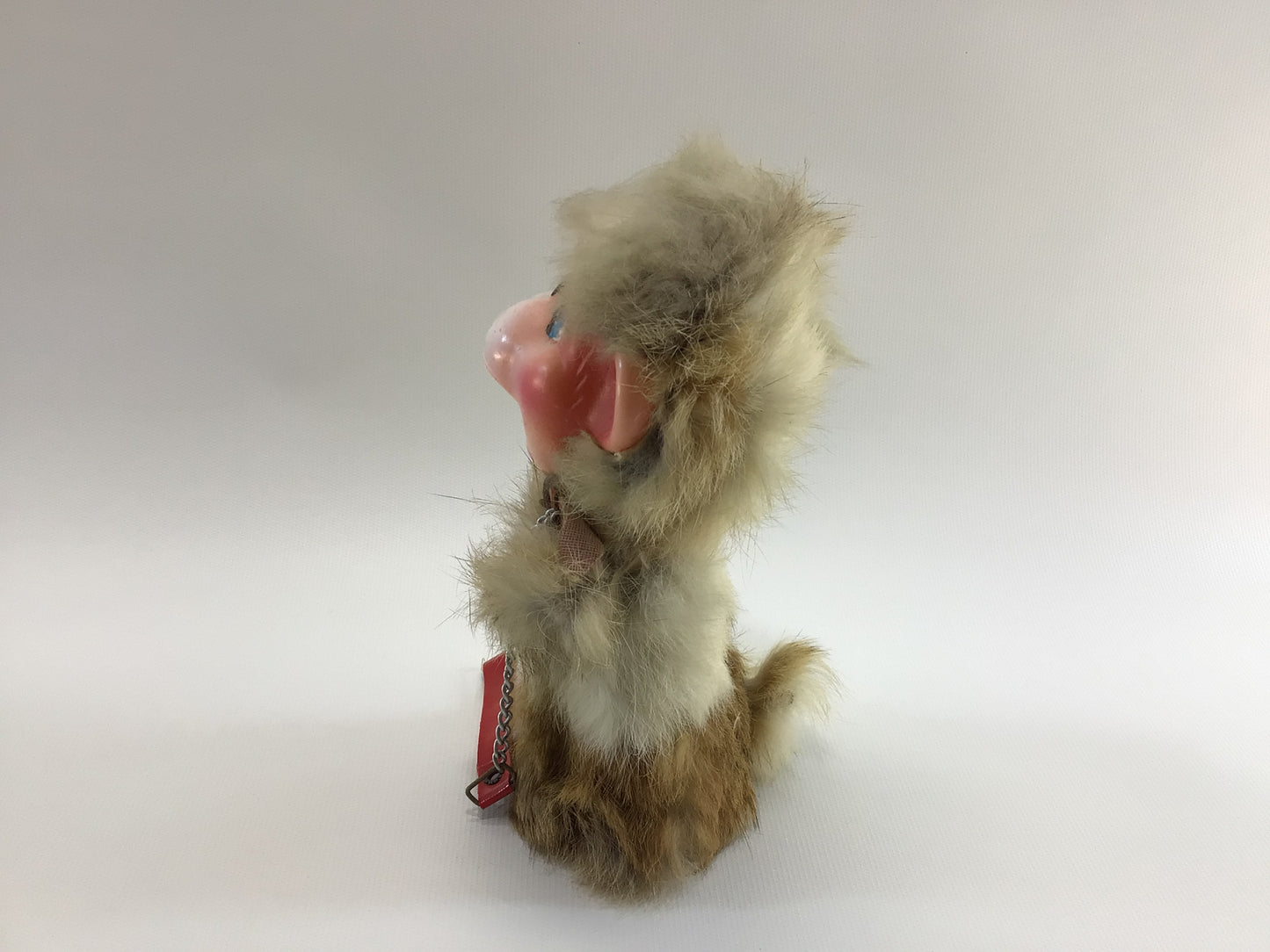 Rabbit Fur Toy Monkey with Collar and Leash Vintage Kitschy Carnival Fair Prize