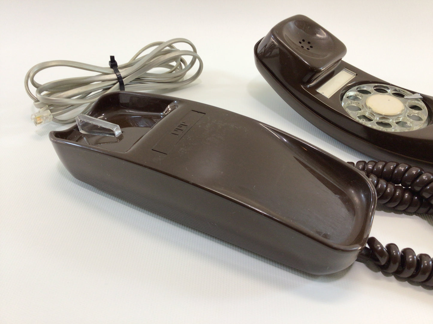 Trimline Telephone Brown ITT Model K200 Rotary Landline Vintage Analog Phone