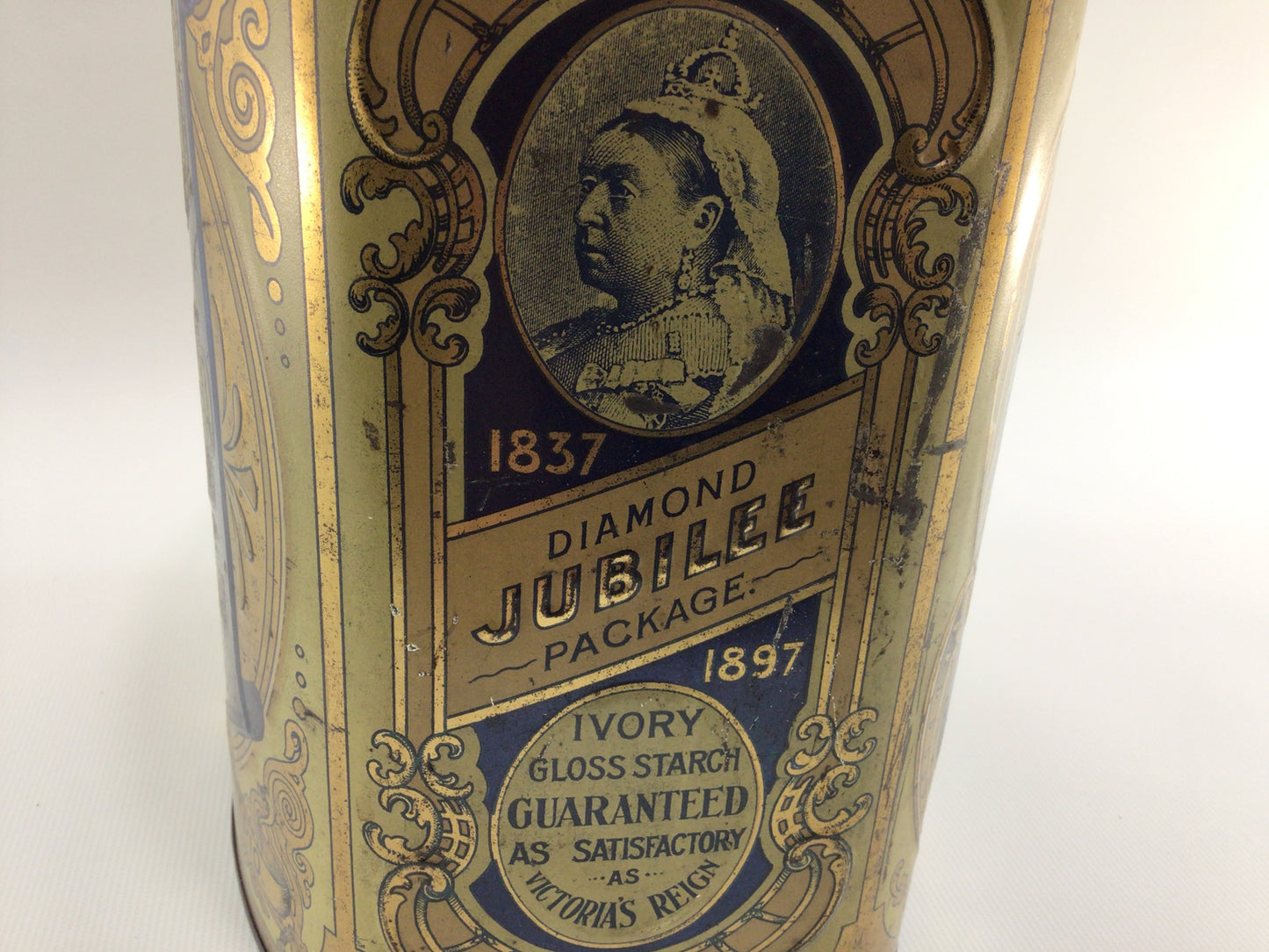 St Lawrence Ivory Gloss Starch 6 lb Advertising Tin Rustic Country Kitchen Decor 1897 Diamond Jubilee Pack