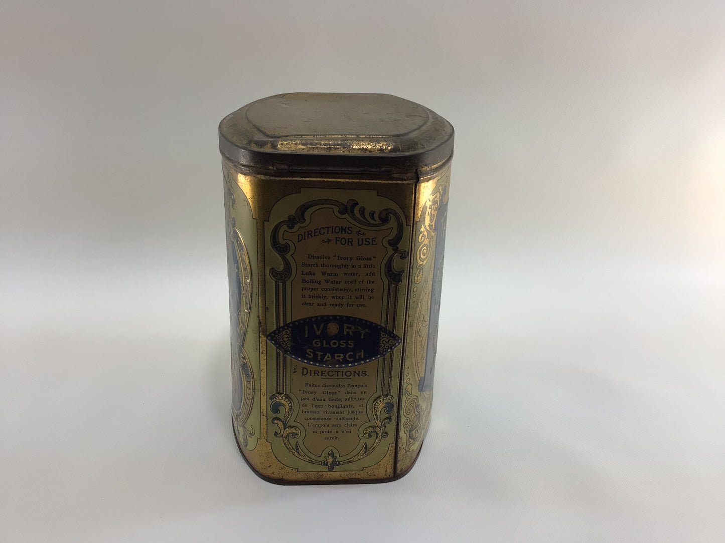 St Lawrence Ivory Gloss Starch 6 lb Advertising Tin Rustic Country Kitchen Decor 1897 Diamond Jubilee Pack