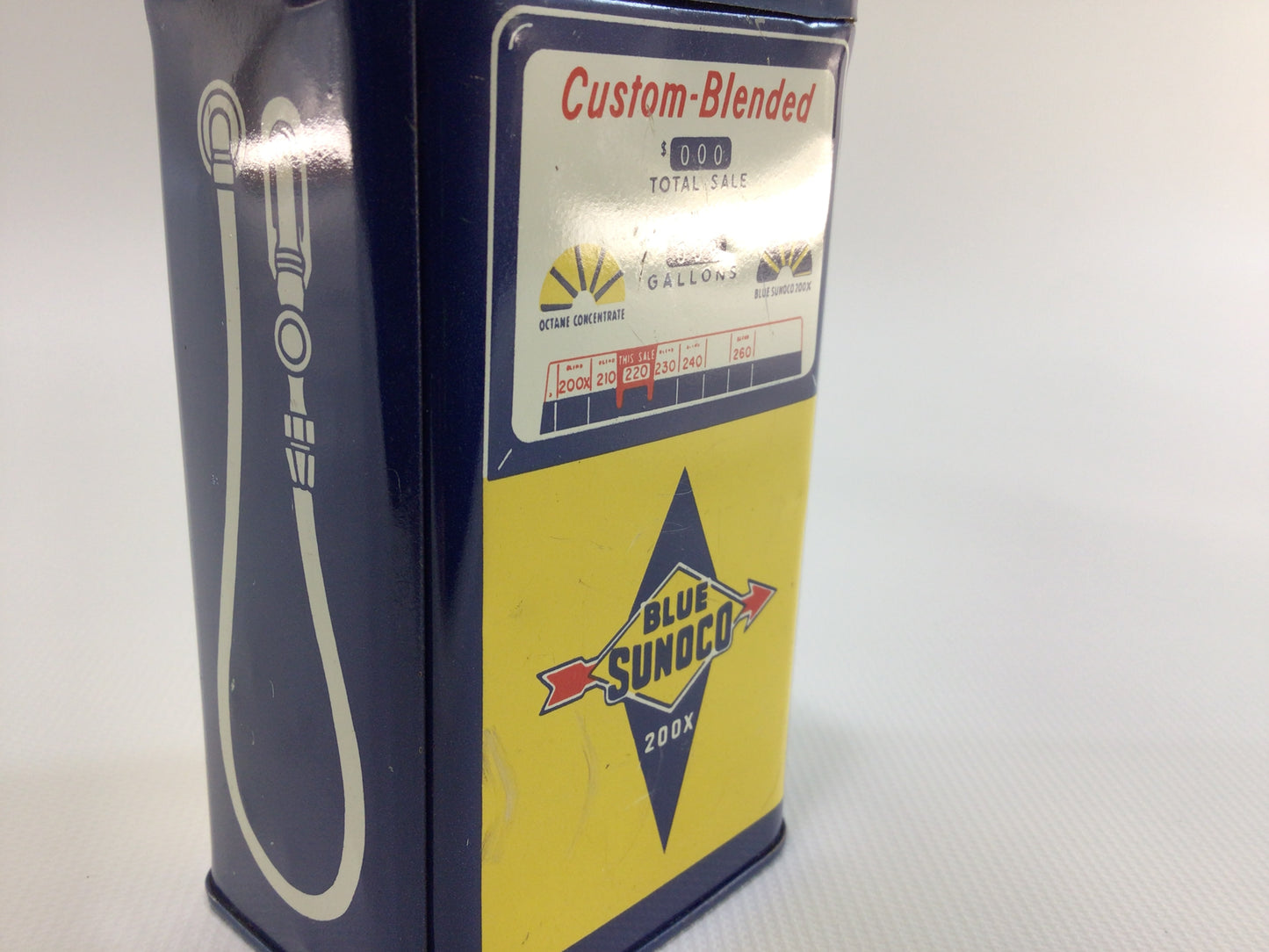 Sunoco Blue Tin Can Coin Bank Vintage 1960s Gas Station Advertising Premium Give Away