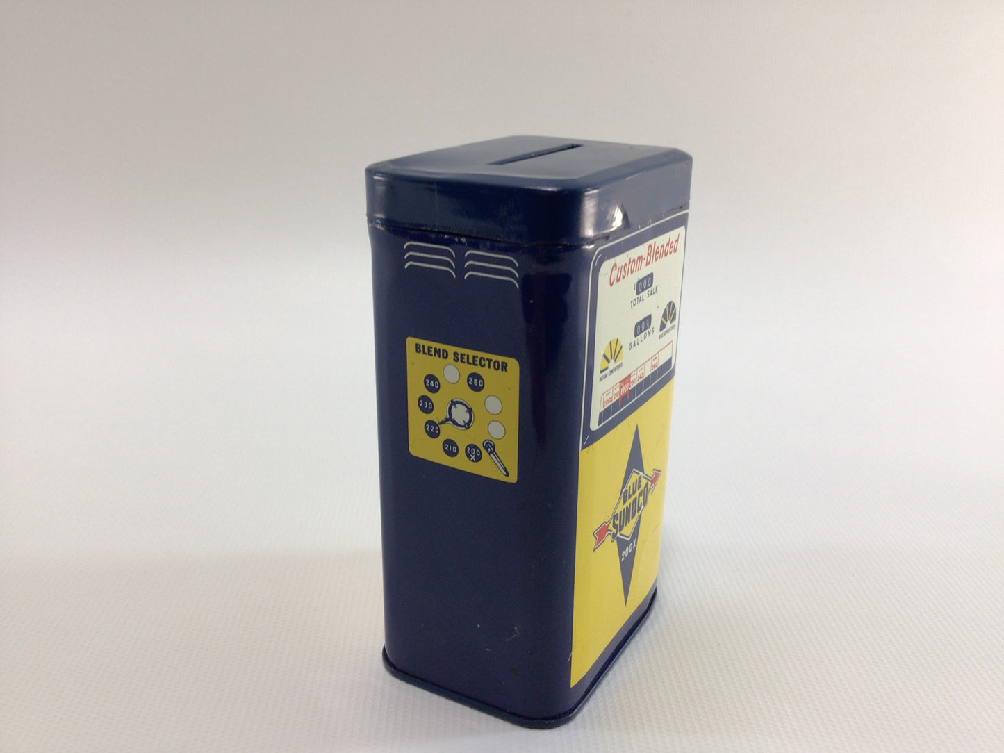 Sunoco Blue Tin Can Coin Bank Vintage 1960s Gas Station Advertising Premium Give Away