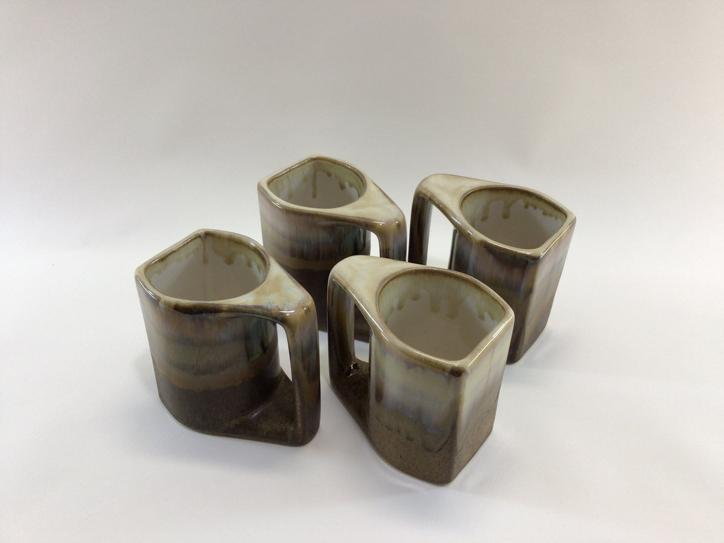 Retro 70s Padilla Stackable Drip Glaze Stoneware Coffee Mug Set of 4