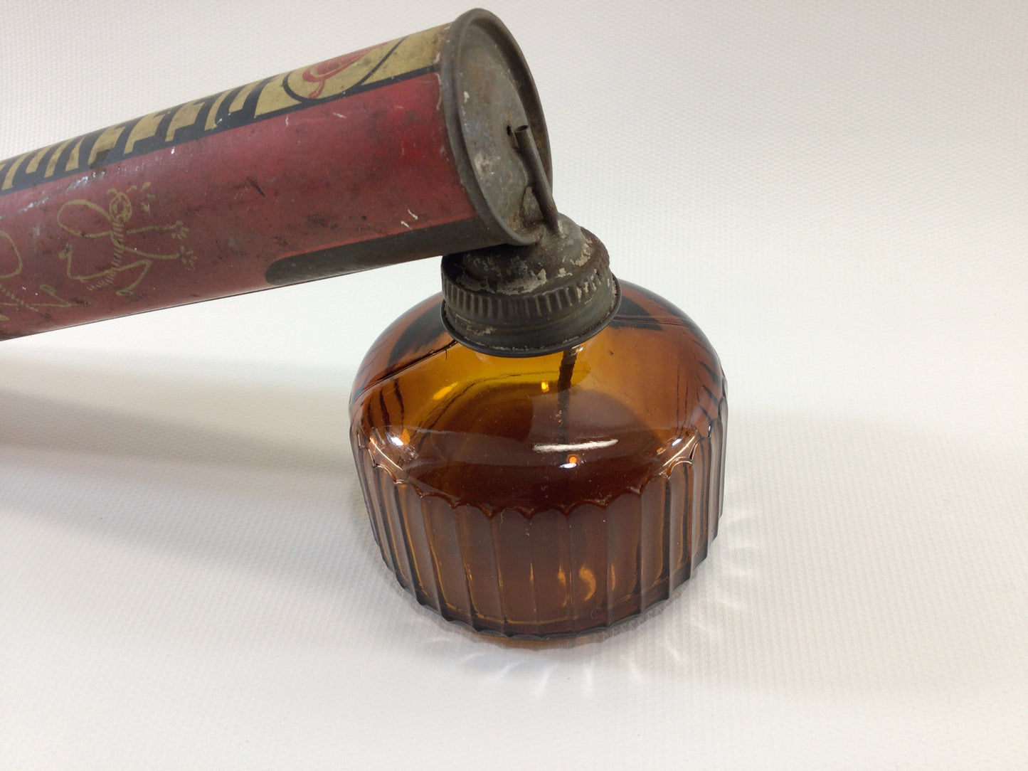 Defender Insect Bug Sprayer Vintage 1960's Tin Lithograph with Amber Glass Bottle