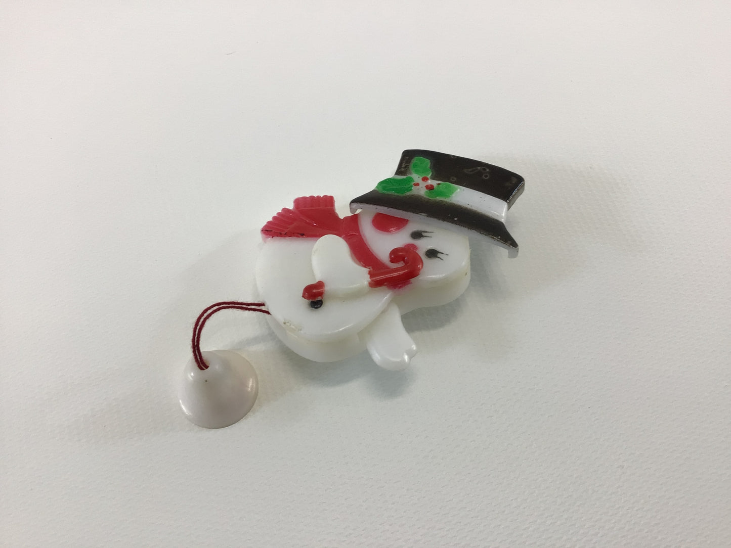 Hard Plastic Articulated Snowman Brooch Vintage Christmas Pull Toy Pin 1970s Christmas Kitschy Nostalgic Holiday Jewelry