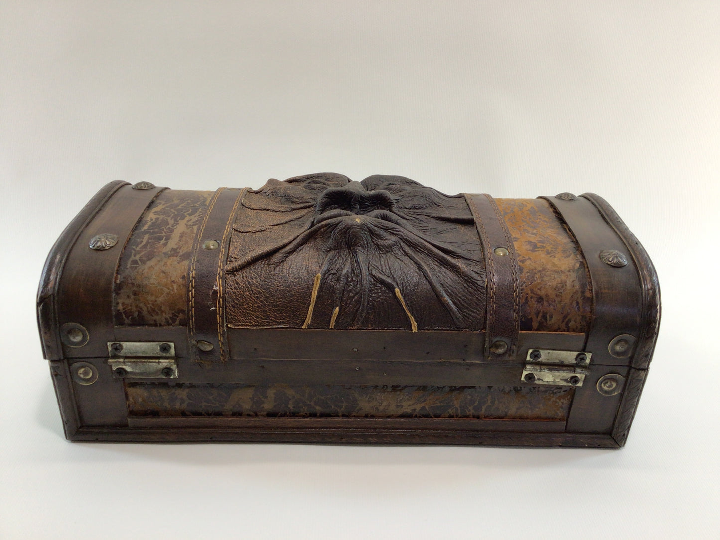 Green Man Trinket Treasure Box Leather and Wood Construction Vintage Handmade Artisan Handbag Purse