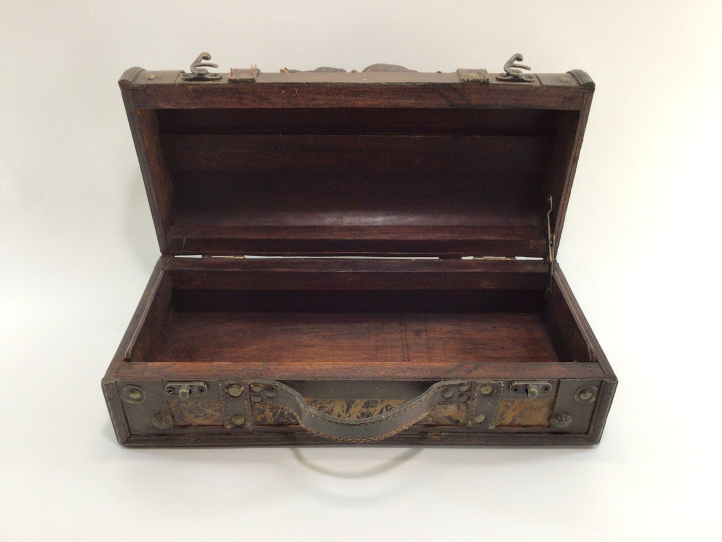 Green Man Trinket Treasure Box Leather and Wood Construction Vintage Handmade Artisan Handbag Purse