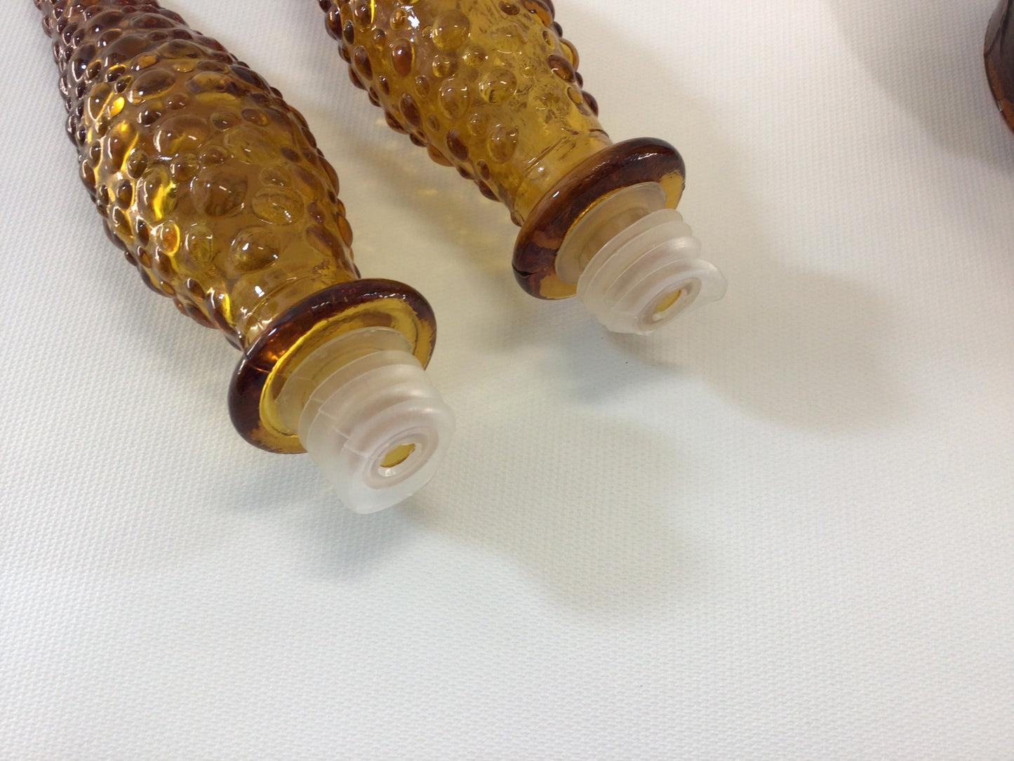 Vintage Genie Bottle Set Pair of Empoli Italian Art Glass 22" Decanter Bottles Amber Color Mid Century Home Decor