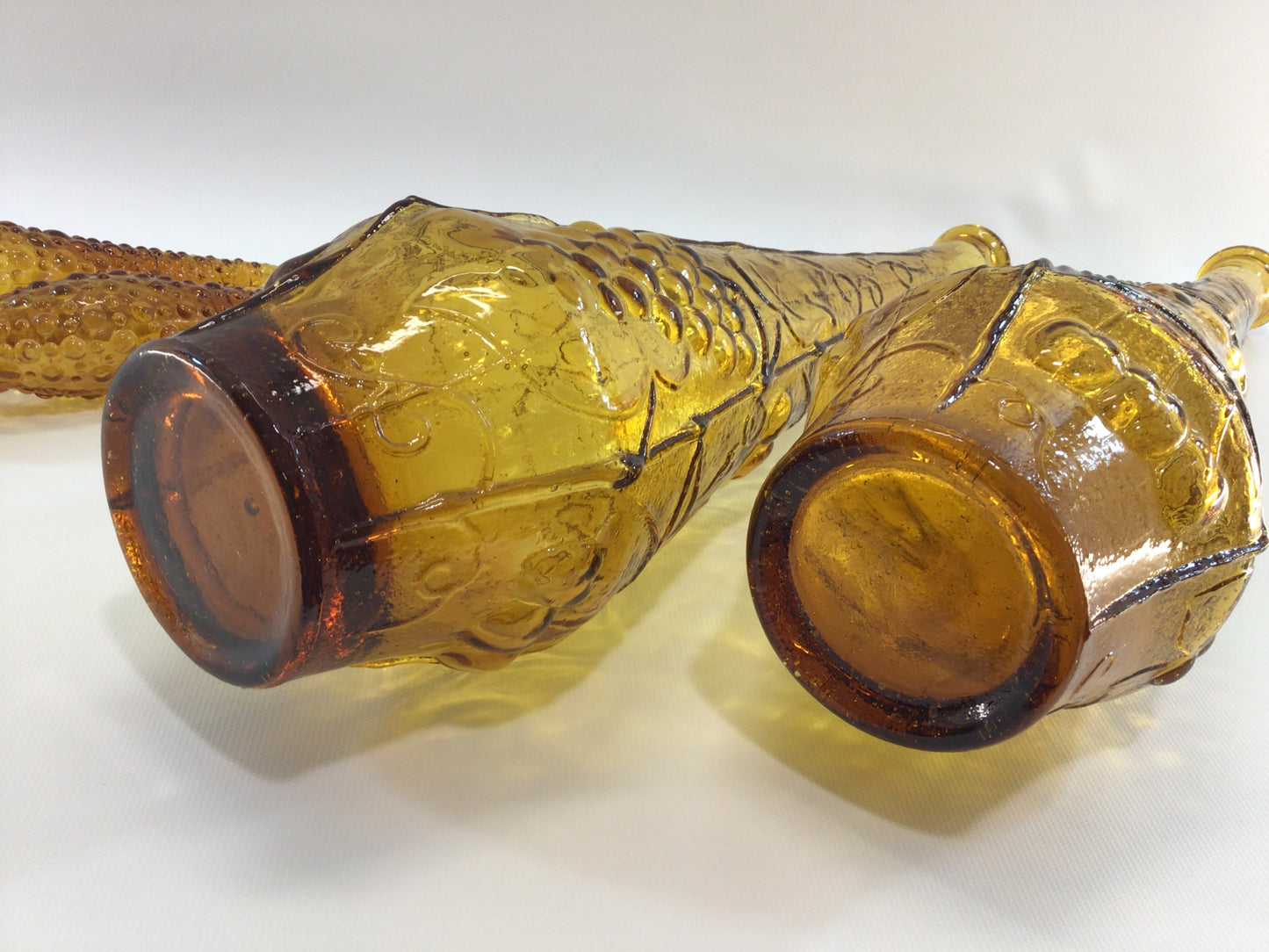 Vintage Genie Bottle Set Pair of Empoli Italian Art Glass 22" Decanter Bottles Amber Color Mid Century Home Decor