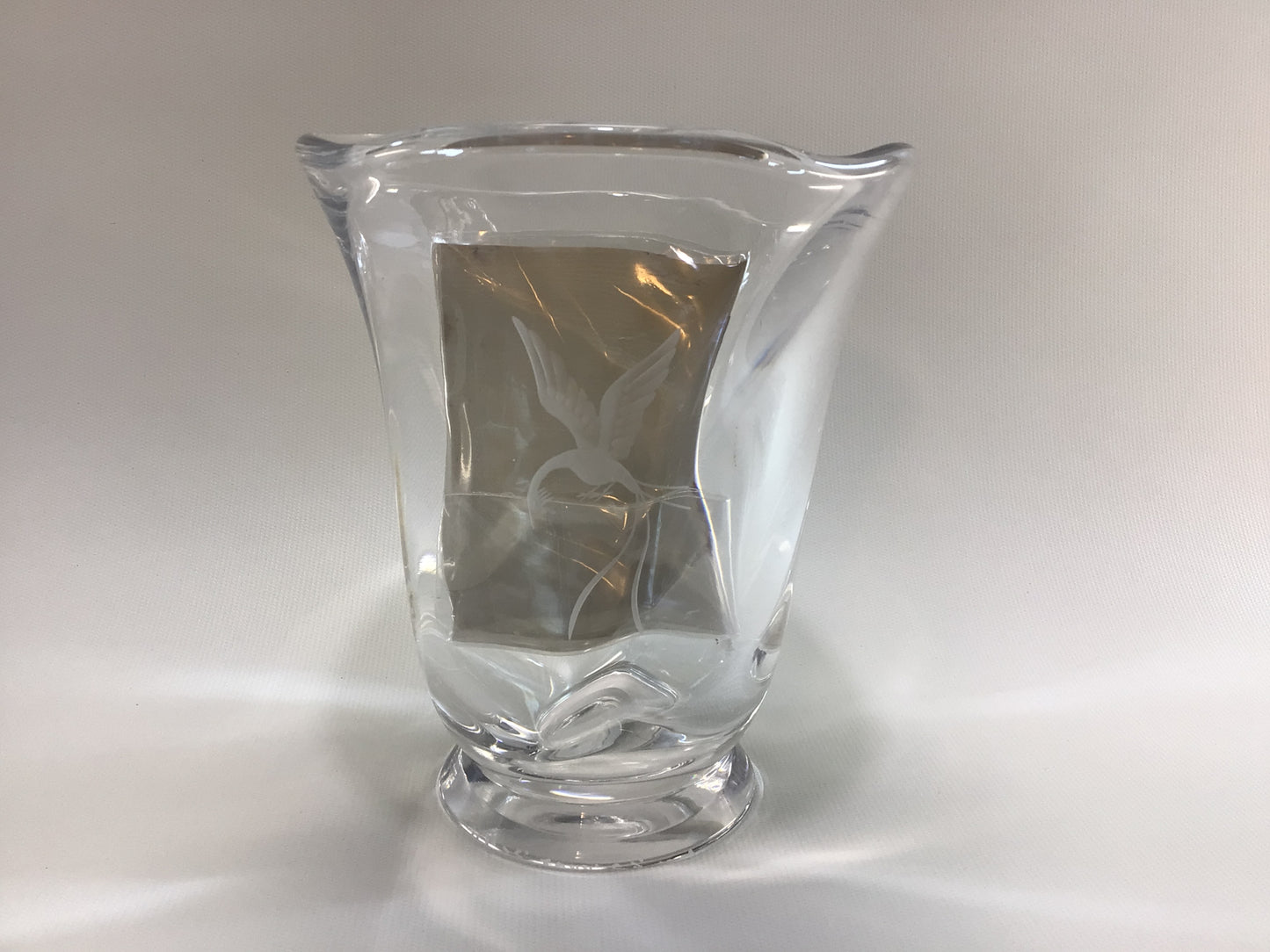 Orrefors Etched Phoenix 6" Lead Crystal Vase Vintage Made in Sweden Home Decor