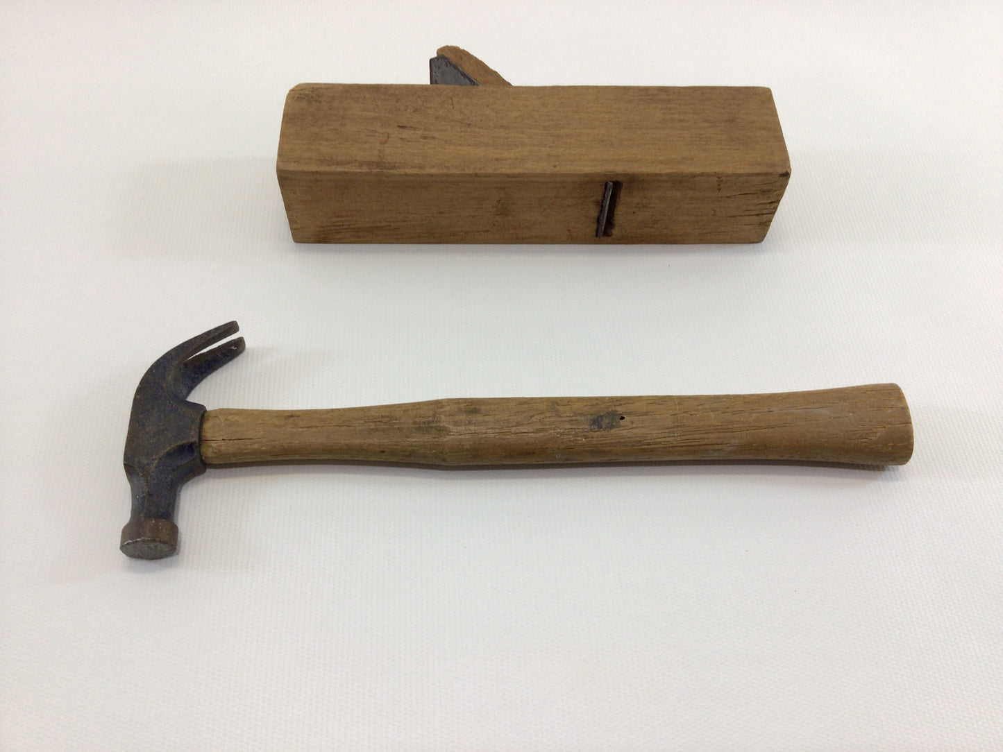 Toy Carpenter's Hand Tools Antique Primitive Rustic Wood and Metal Construction Plane Hammer Saw