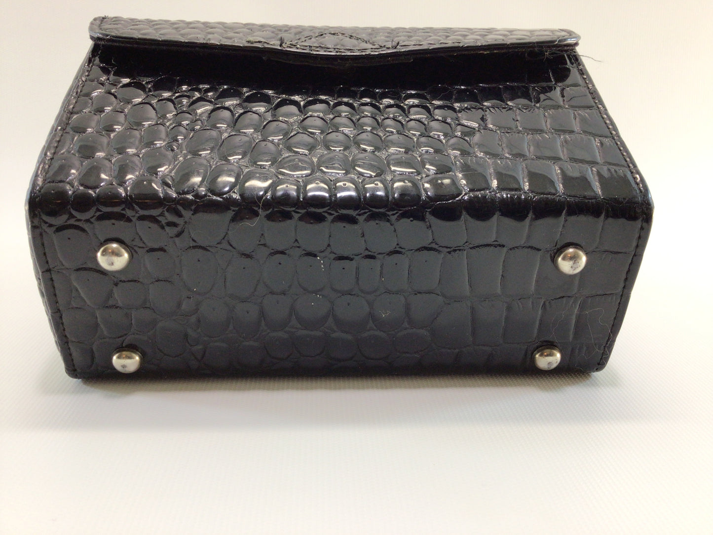Black Faux Alligator Coffin Box Handbag Purse Vintage Mid Century Fashion Accessory