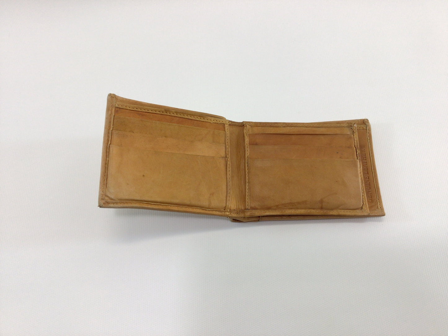 Vintage Tan Soft Leather Bi-Fold Billfold Wallet with 3 Money Compartments