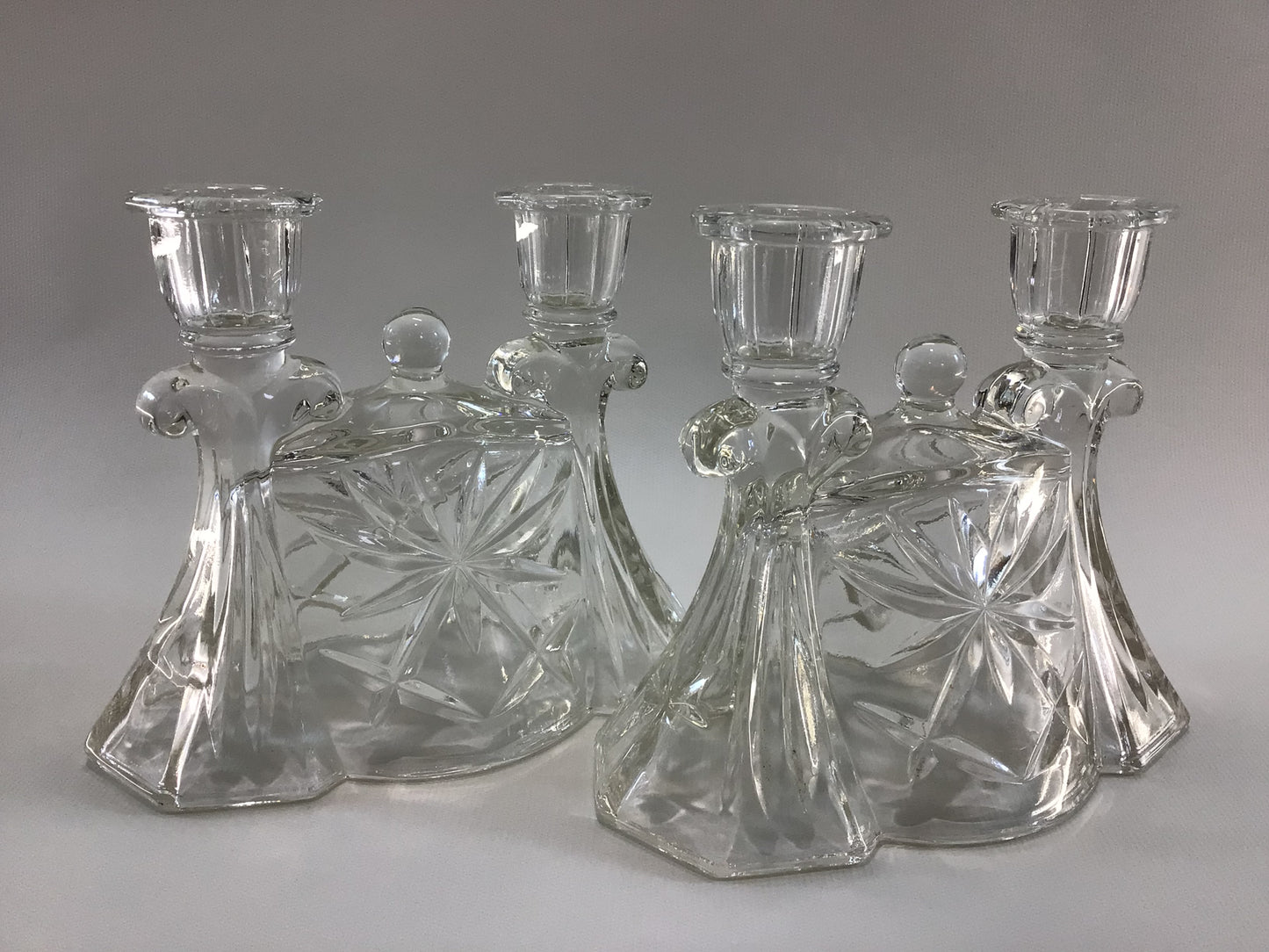 Pressed Glass Candelabra Double Light Taper Candlestick Holder Set Vintage Home Decor