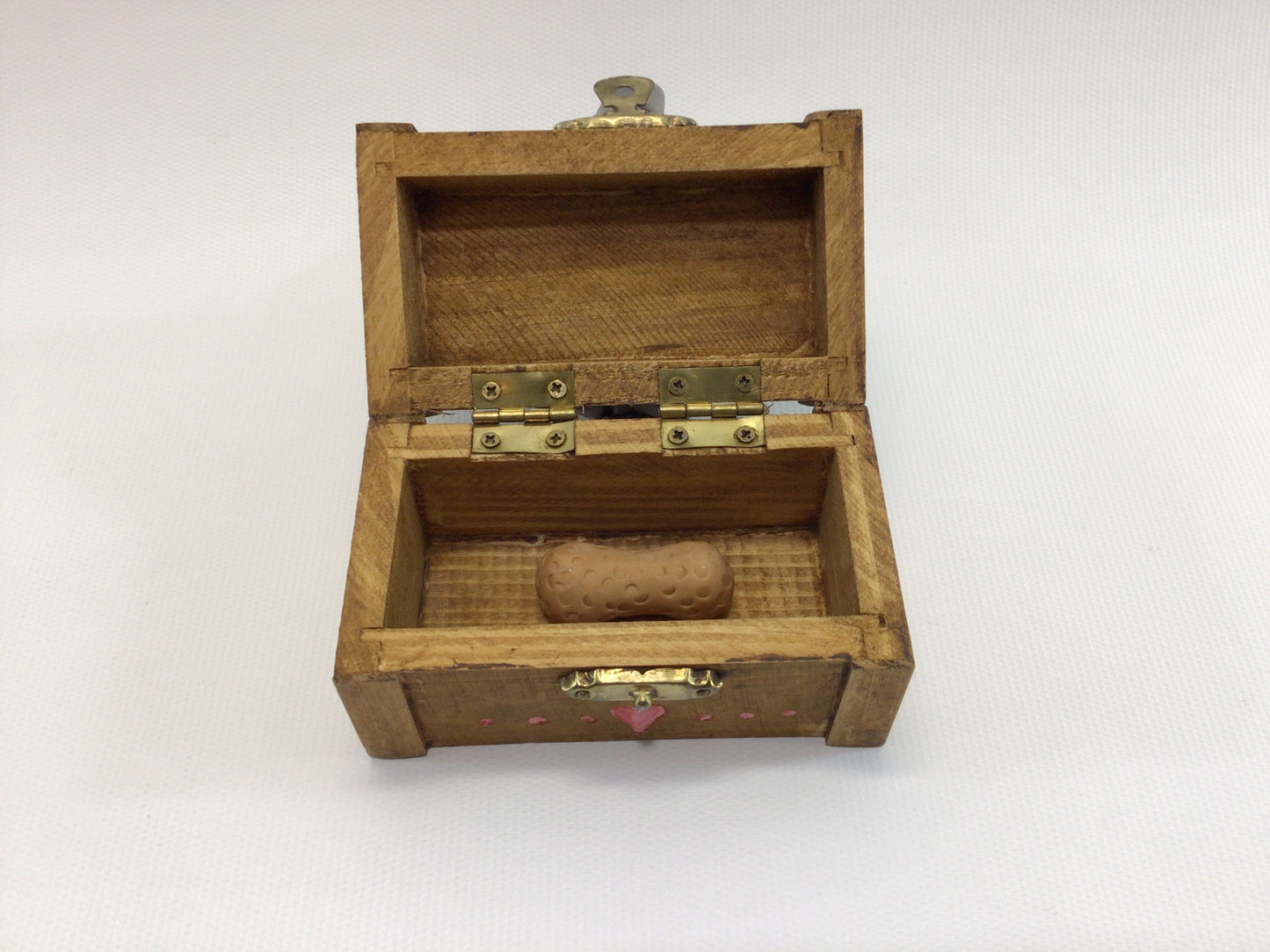 Lucky Elephant Treasure Chest Vintage Handmade Folk Art Clay and Hardwood Trinket Box