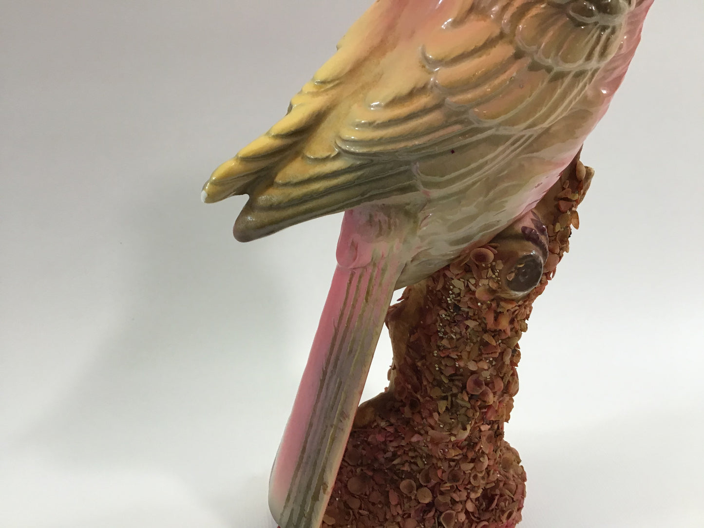 Vintage Cardinal Bird Ceramic Figurine Tall 15" Encrusted with Seashells on Base