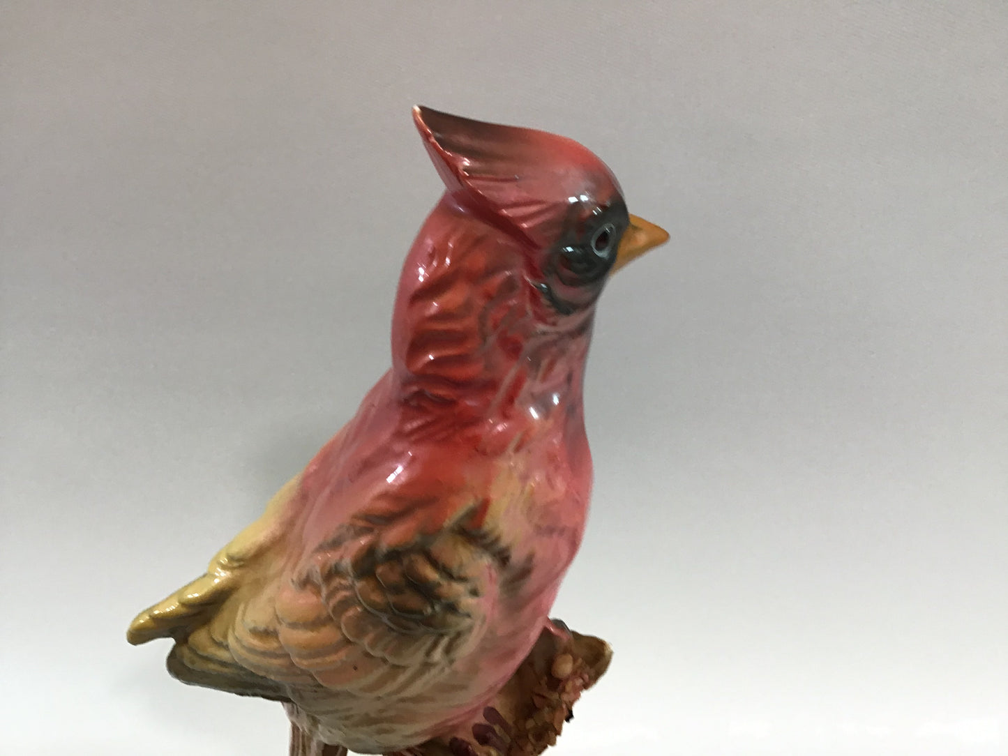 Vintage Cardinal Bird Ceramic Figurine Tall 15" Encrusted with Seashells on Base