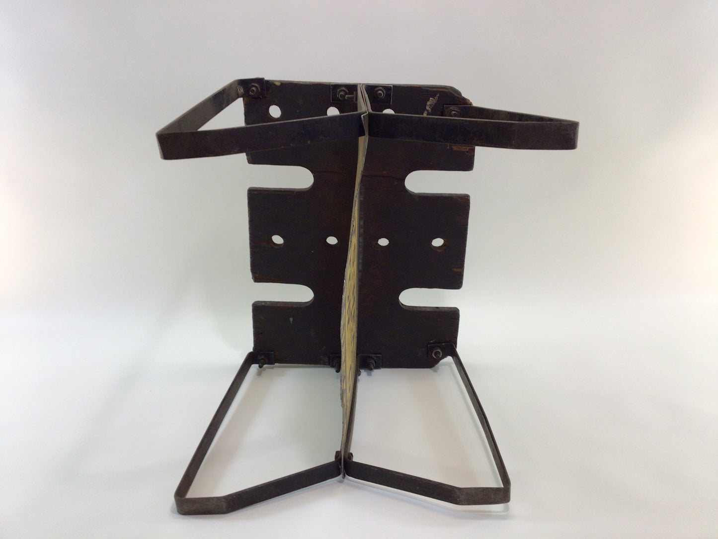 Rustic Handmade Garage Stool Tool Holder with Partial Metal Advertising Sign Perfect Circle Piston Rings Richmond Indiana