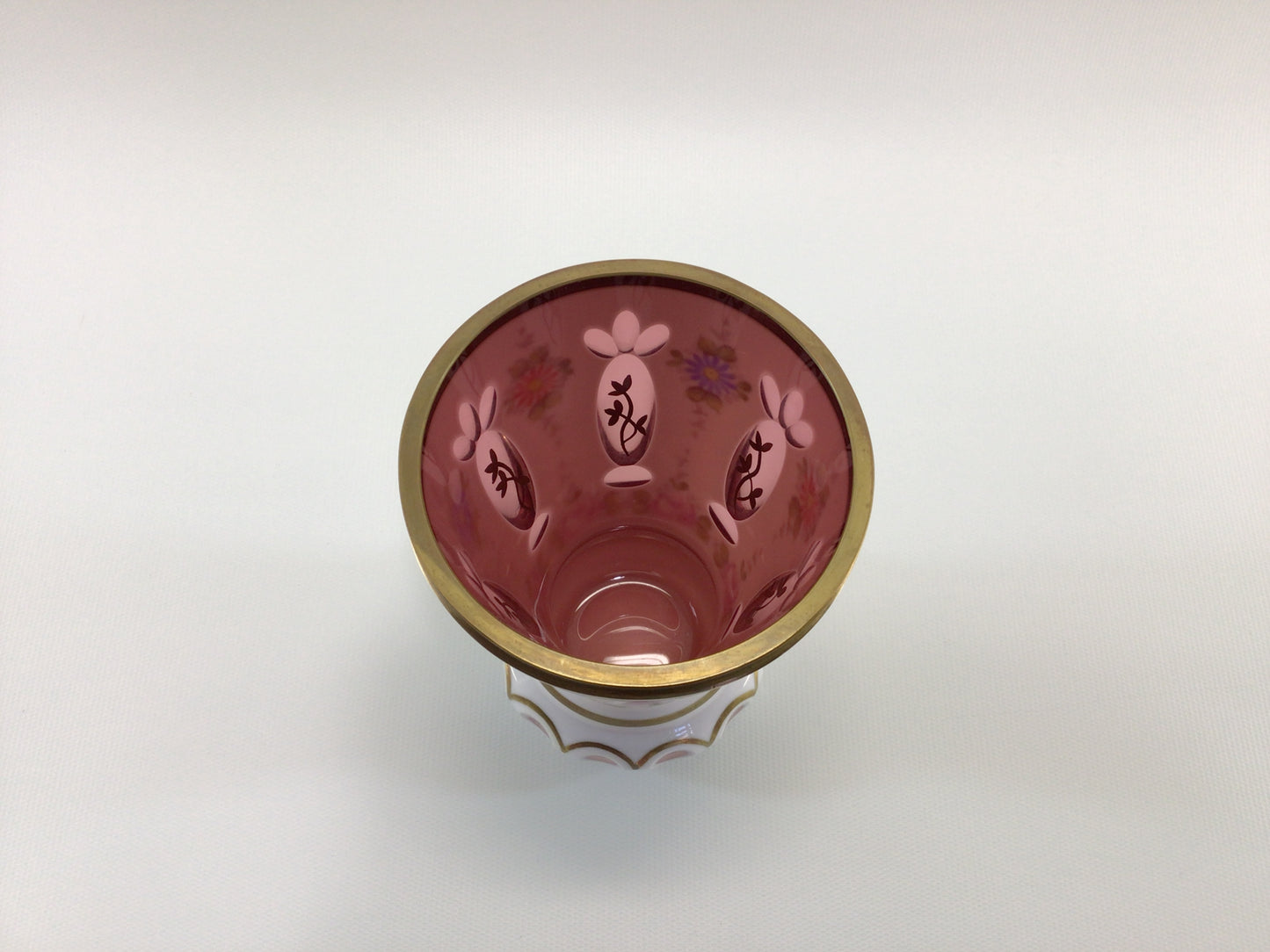 Bohemia Glass 5" Wide Mouth Vase Hand Painted Cut Glass Antique Glassware Made in Czechoslovakia