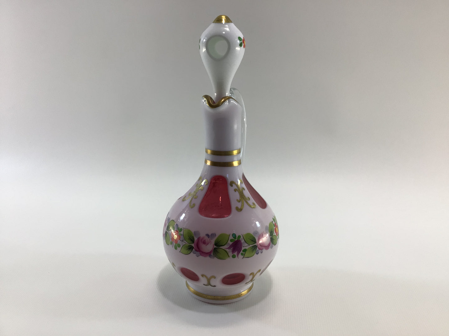Bohemia Glass Vinegar Cruet Hand Painted Cut Glass Antique Glassware Made in Czechoslovakia