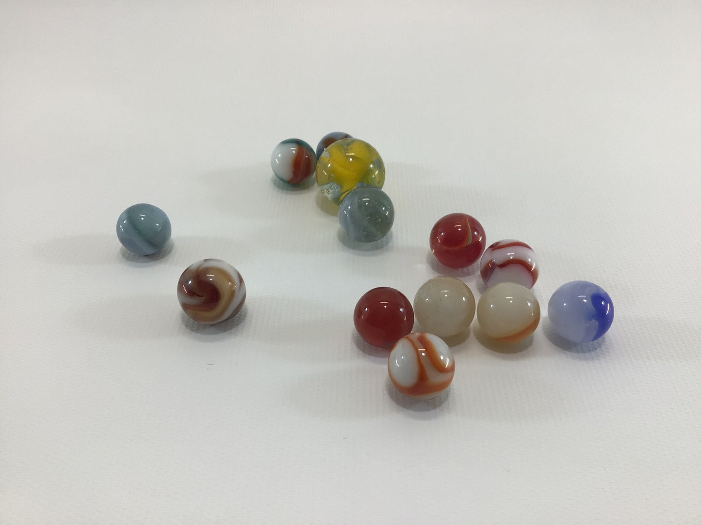 Assorted Toy Marbles Lot of 13 Includes One Yellow Clear Shooter Vintage Pre 70s Machine Made