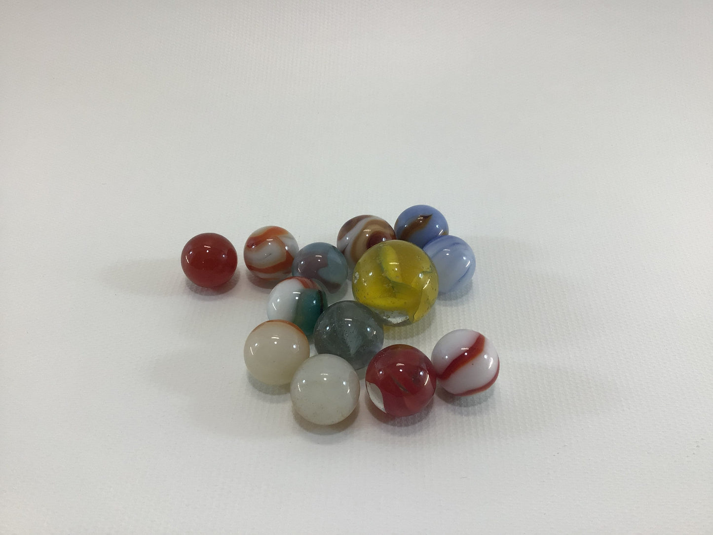 Assorted Toy Marbles Lot of 13 Includes One Yellow Clear Shooter Vintage Pre 70s Machine Made