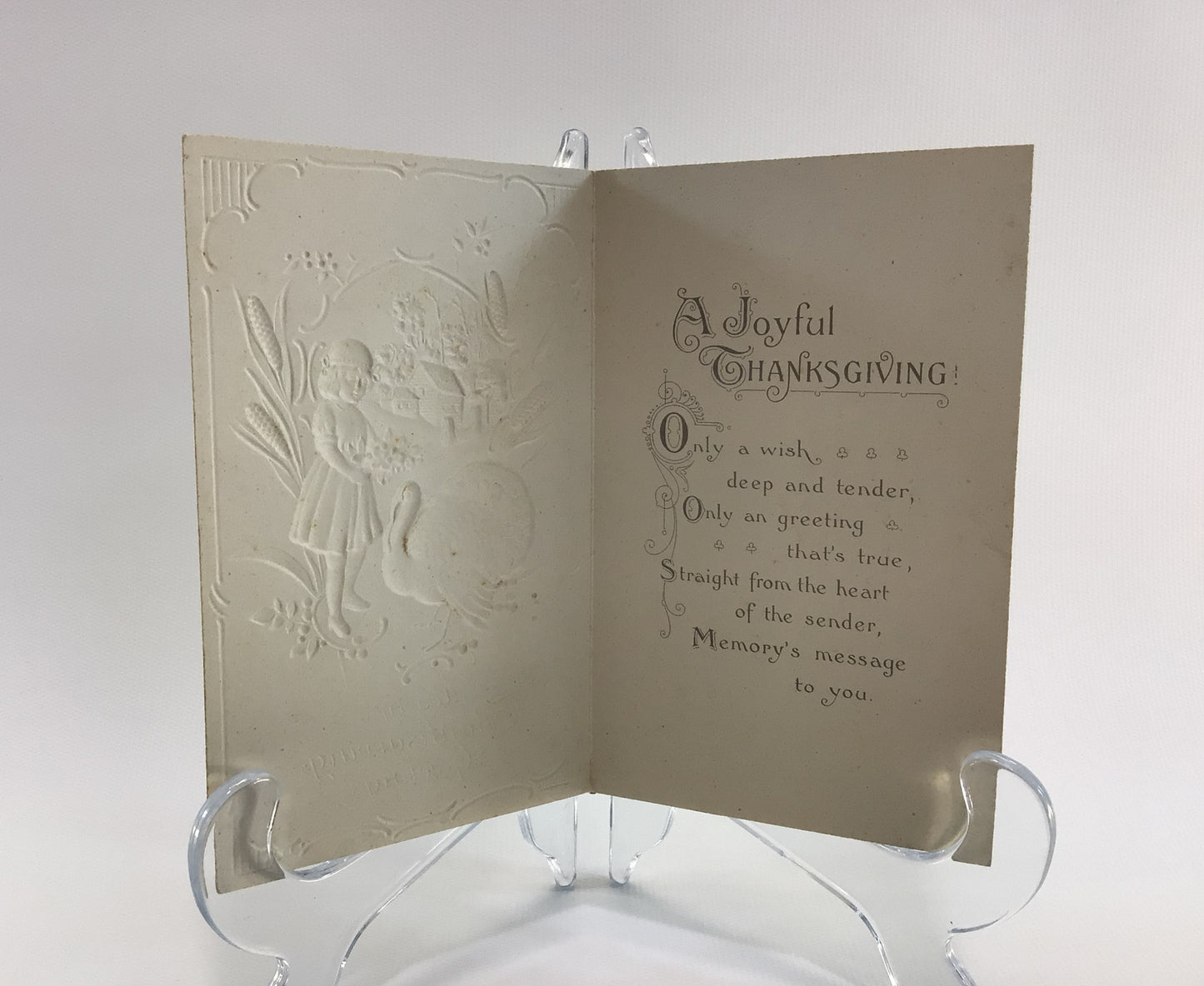Antique Thanksgiving Novelty Postcard Embossed Folded Greetings Card