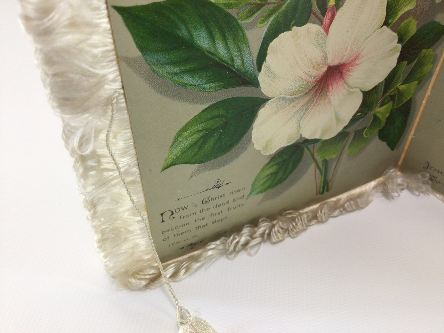 Easter Greetings Card Victorian era Handmade Fringed Floral Graphic Illustrations Antique Ephemera