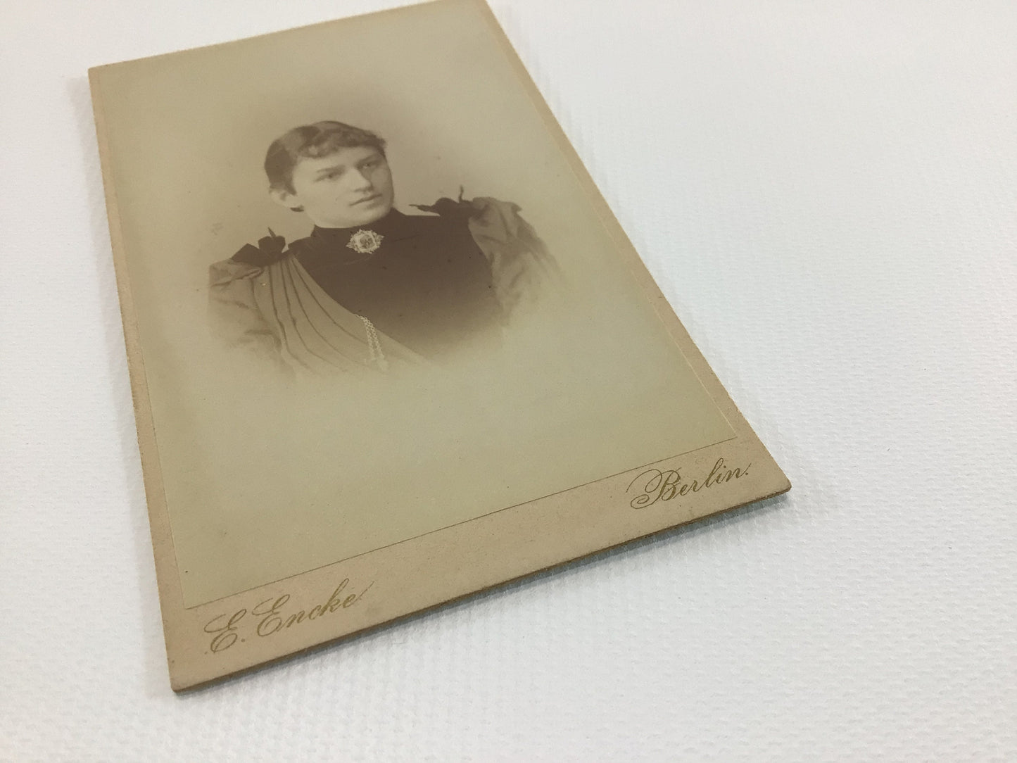 Victorian CDV Cabinet Card 2.5" x 4" Portrait Photograph Pleated High Collar Dress Berlin from Gerhardt Antique Family Album Collection