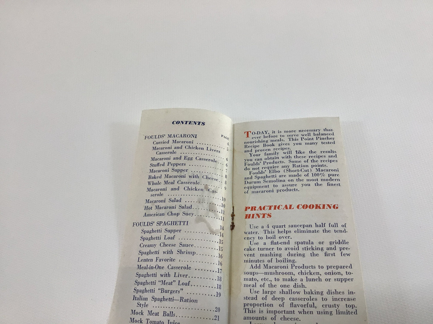 World War II Era Point Pincher Recipes Booklet Vintage Fould's Foods Advertising Ephemera