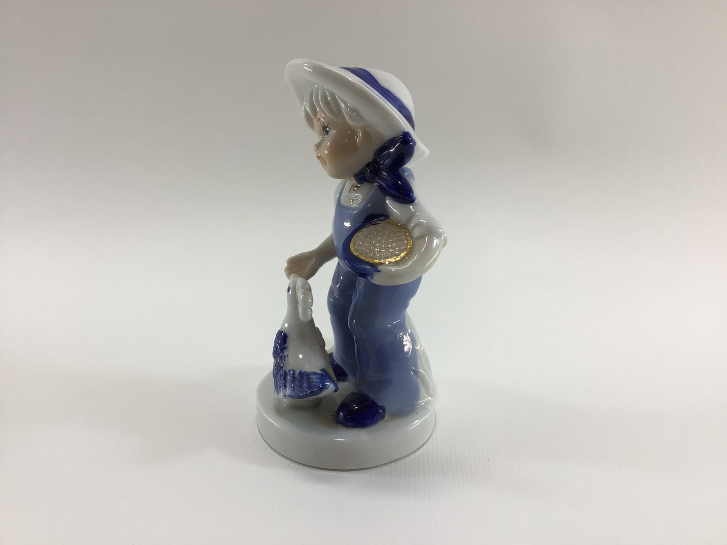 Nanco Ceramic Farm Girl Gathering Eggs Figurine Vintage Country Home Decor