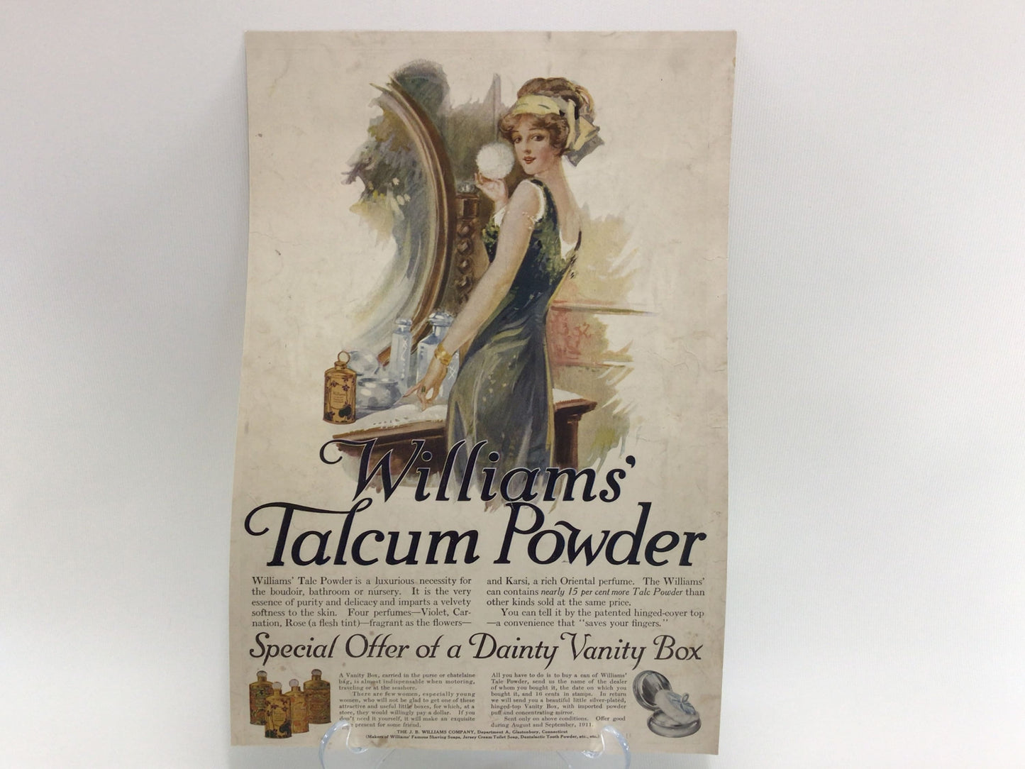 Double Sided 10 x 15 Magazine Ad Antique Advertising Ephemera Williams Talcum Powder and Gold Medal Flour