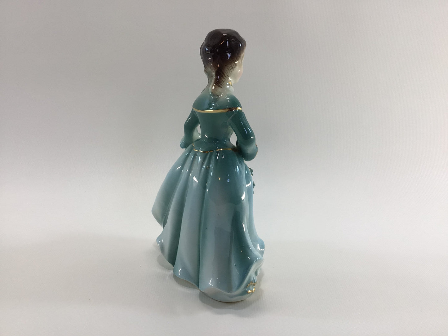 Victorian Lady in Blue with Applied Pink Roses Figurine Vintage Collectible Ceramic Home Decor