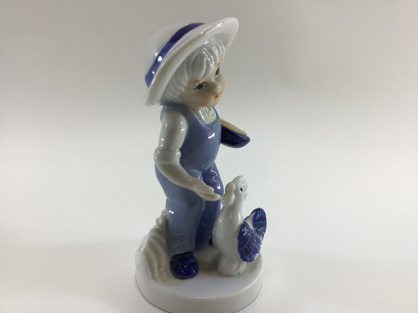 Nanco Ceramic Farm Girl Gathering Eggs Figurine Vintage Country Home Decor