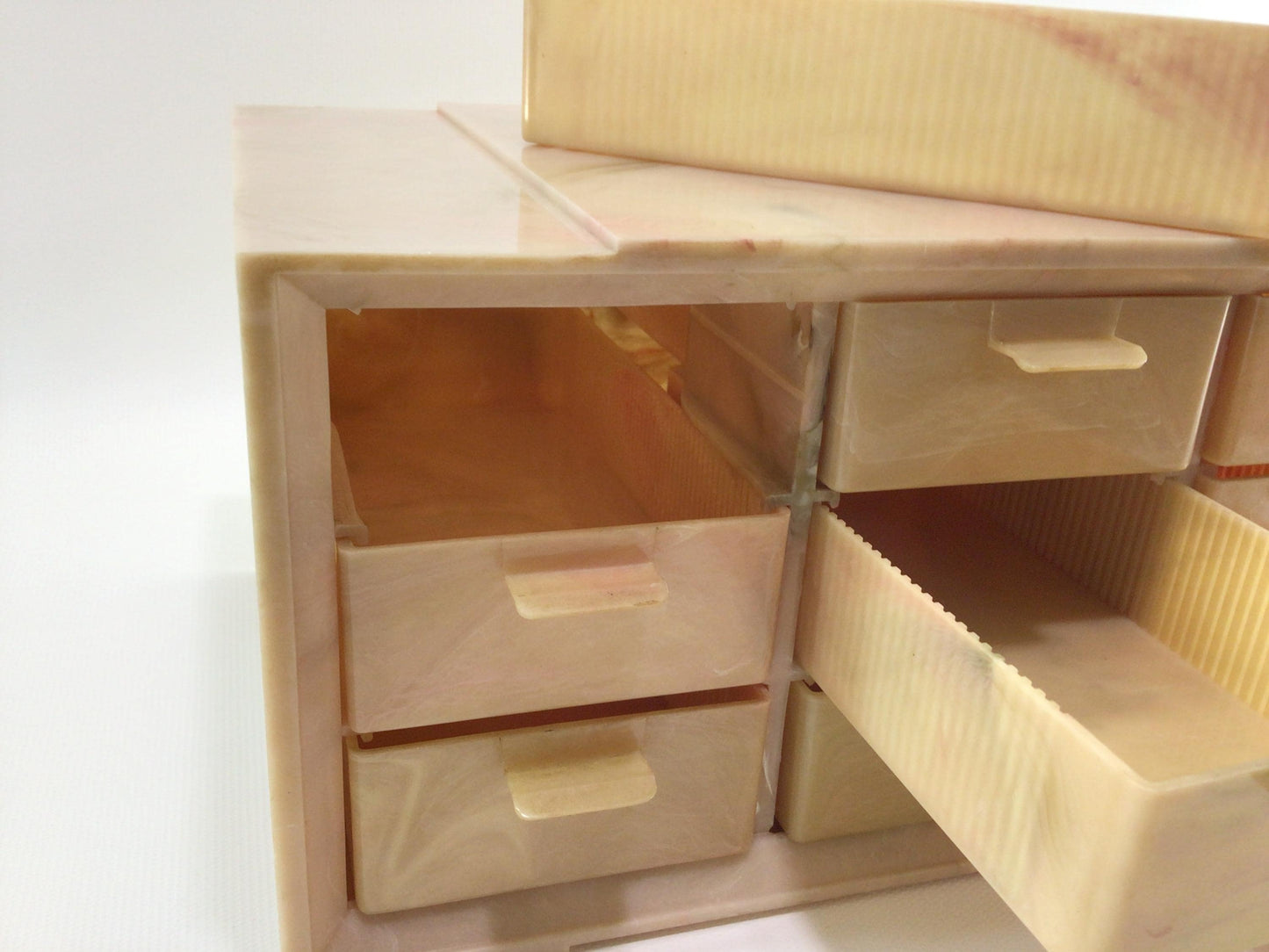 Pink Marbled Plastic Vintage Jewelry Box Vintage Vanity Decor 9 Drawer Storage Container Akro Mils Cabinets