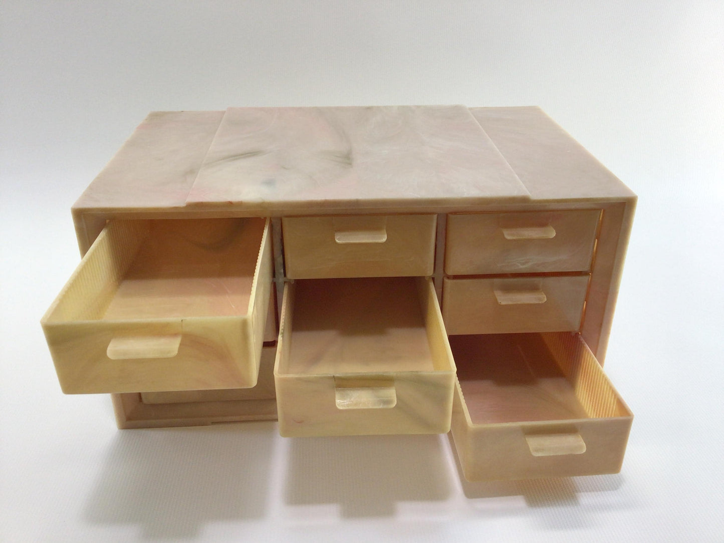 Pink Marbled Plastic Vintage Jewelry Box Vintage Vanity Decor 9 Drawer Storage Container Akro Mils Cabinets