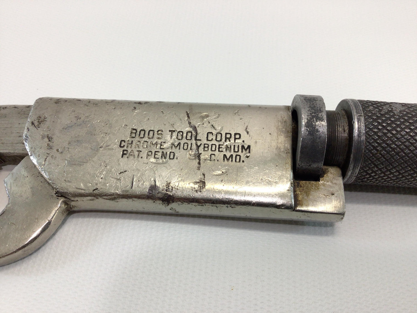 Adjustable Monkey Wrench Sleeve Collar Vintage Collectible Garage Hand Tool BOOS Corp Chrome Molybdenum