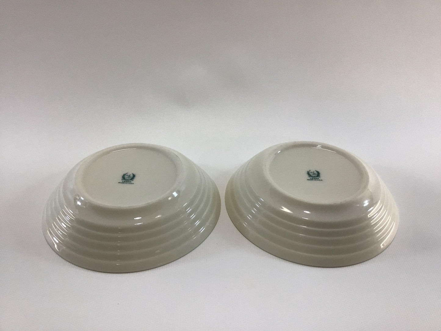 Lenox Terrace White China 5" Fruit Dessert Bowls 2 Art Deco Era Dining Service Replacement Pieces