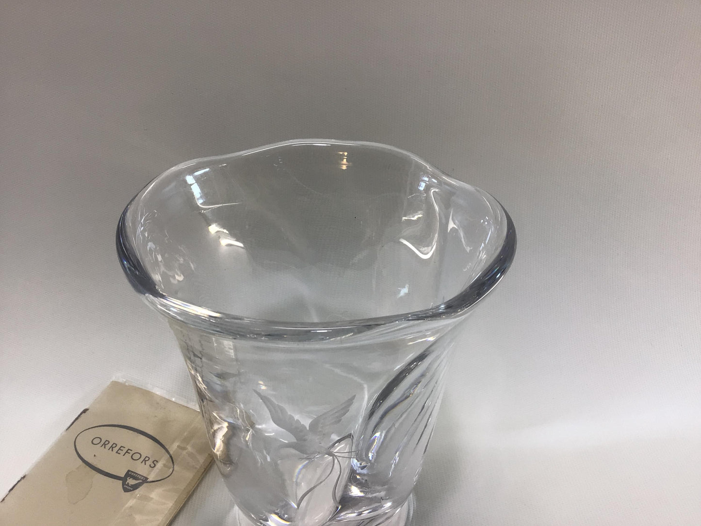 Orrefors Etched Phoenix 6" Lead Crystal Vase Vintage Made in Sweden Home Decor