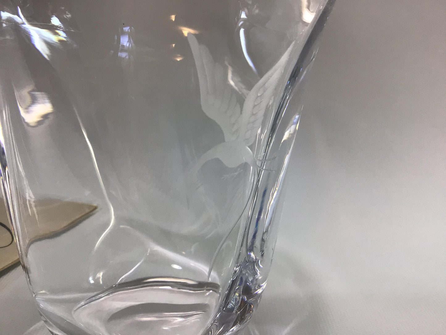 Orrefors Etched Phoenix 6" Lead Crystal Vase Vintage Made in Sweden Home Decor